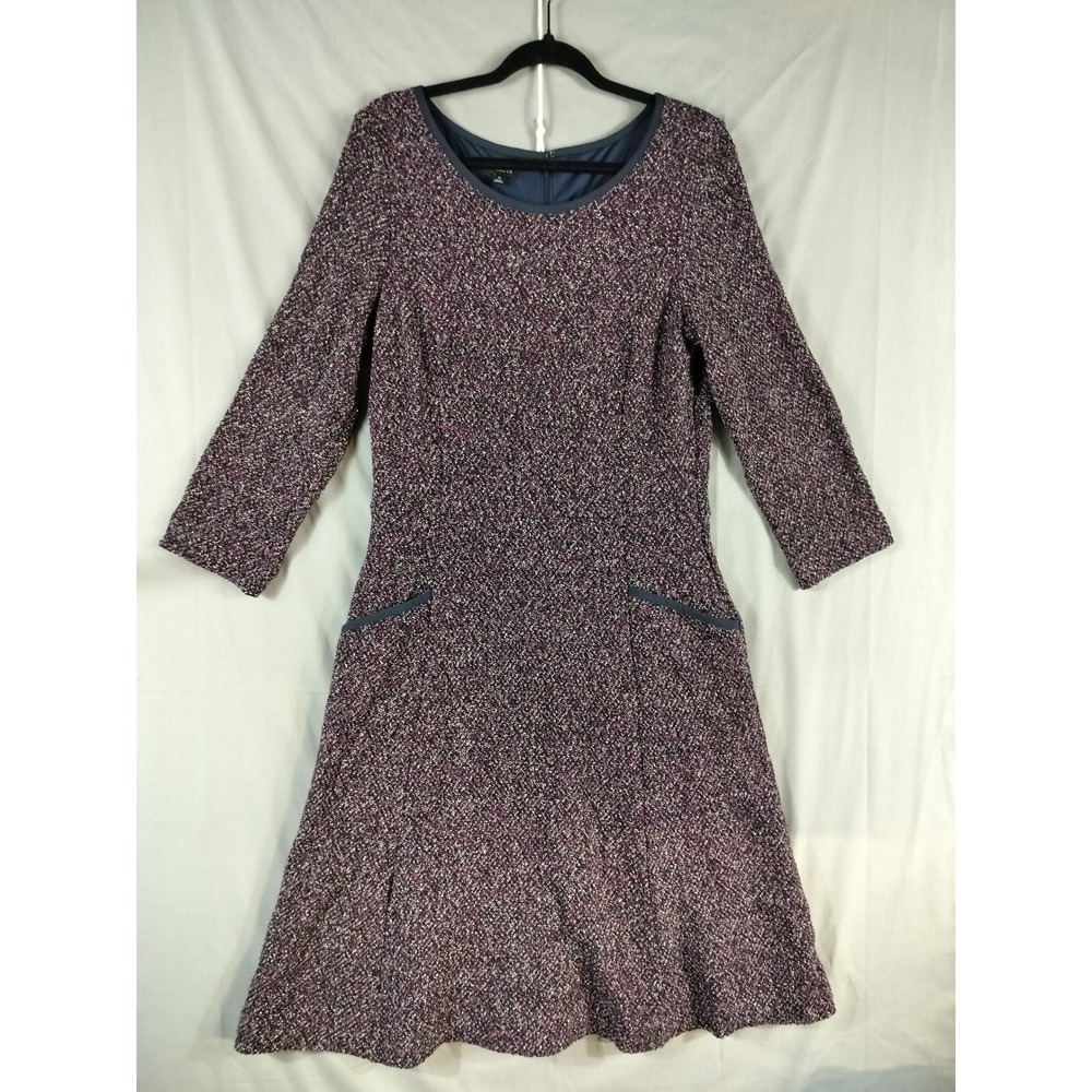 Talbots Twisted Boucle Fit & Flare Dress Women 12 NEW Purple Tweed 3/4 Sleeve